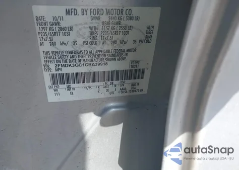 2012 Ford Edge Se z USA, uszkodzony, nr VIN 2FMDK3GC1CBA39918